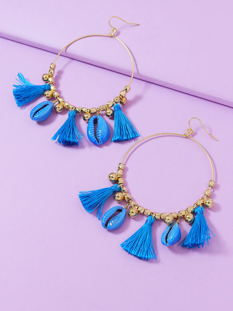 European and American Influence: Ethnic Seashell Tassel Earrings for Women