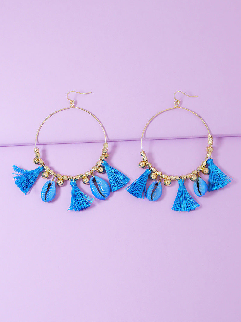 European and American Influence: Ethnic Seashell Tassel Earrings for Women