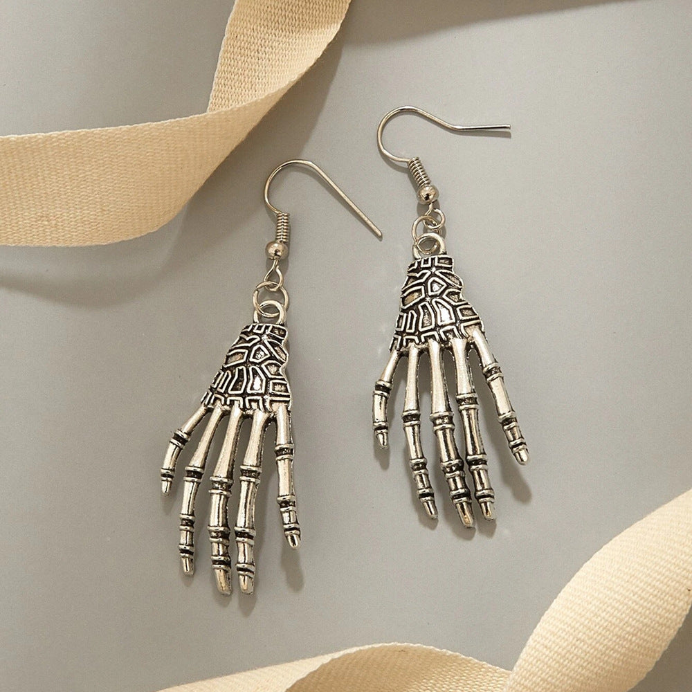 Exaggerated Retro Halloween Skeleton Hand Earrings for Women