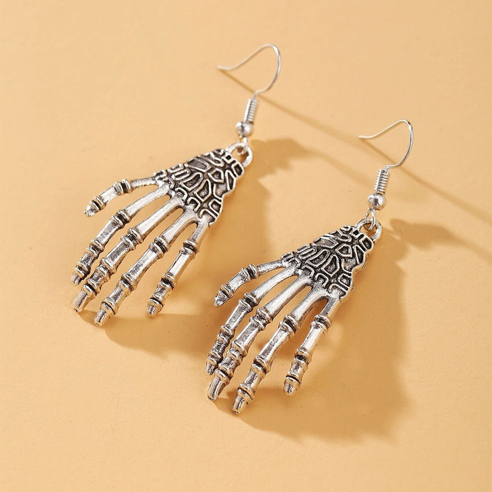 Exaggerated Retro Halloween Skeleton Hand Earrings for Women