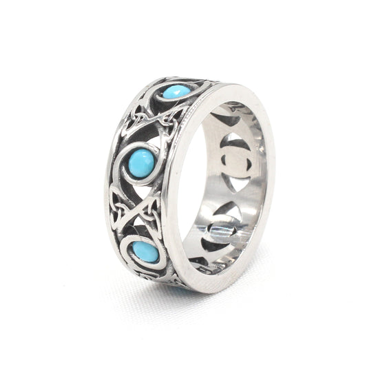 Stylish Blue Turquoise Titanium Steel Ring for Men - European and American Fashion Design