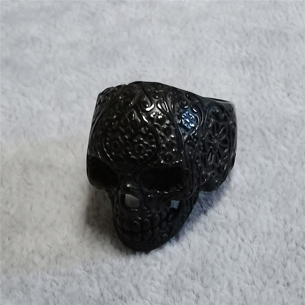 Mexican Style Carved Skull Head Titanium Steel Ring for Men