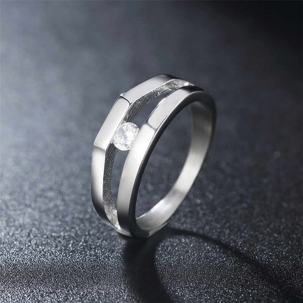 Elegant Hollow Zircon Titanium Steel Ring for Men and Women