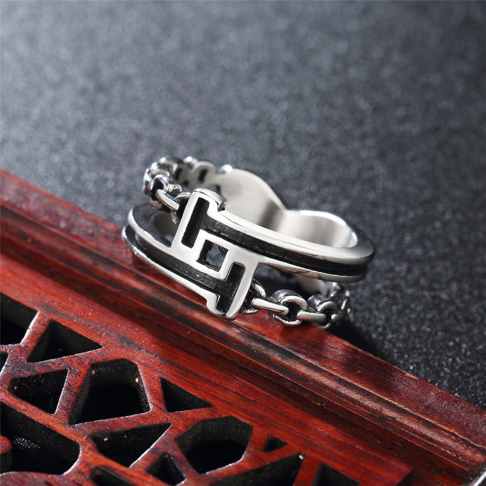 Retro Titanium Ring with Korean Chain Design