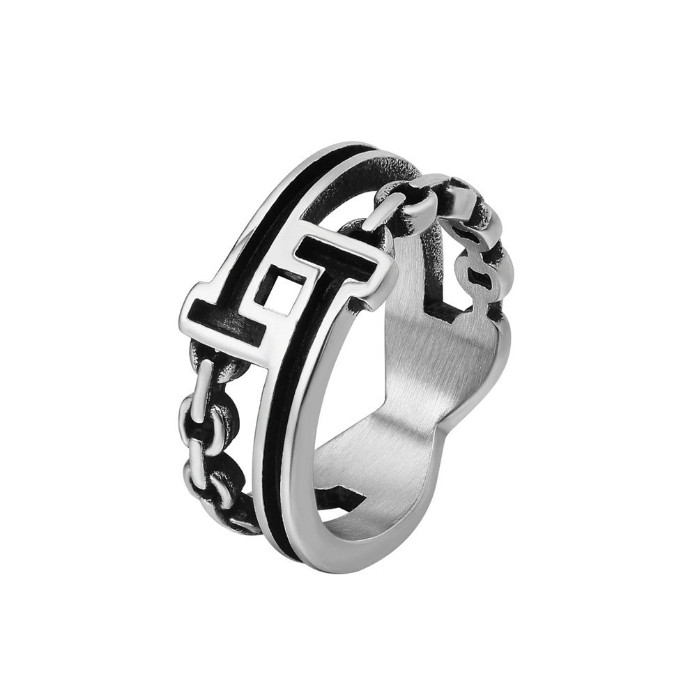 Retro Titanium Ring with Korean Chain Design