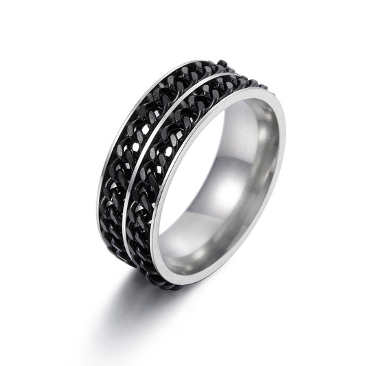 Men's Titanium Steel Double Chain Rotating Rings with Pressure-Reducing Cross-Border Jewelry