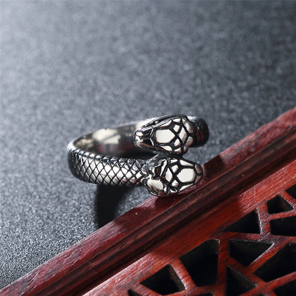 Double Headed Python Snake Titanium Steel Ring for Men