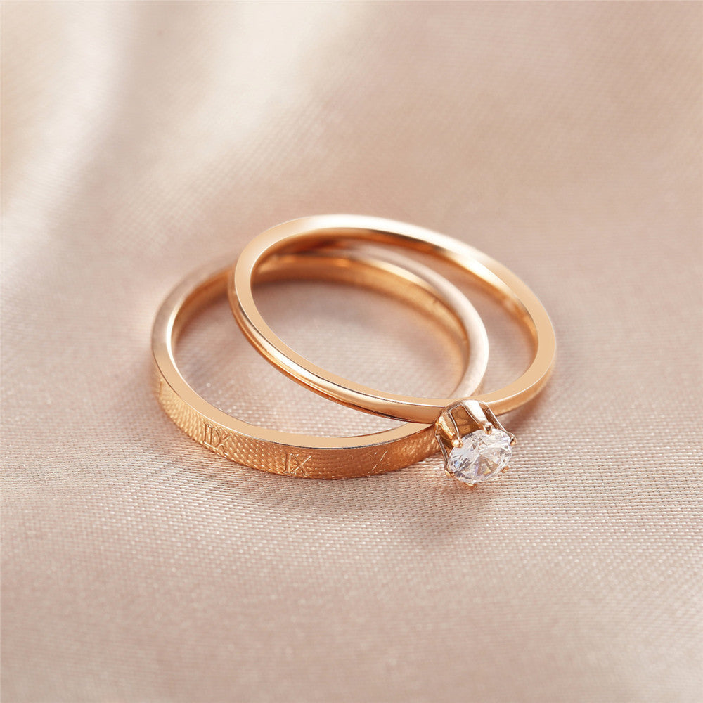 Rose Gold Zircon Joint Ring in Korean Fashion Style for Women