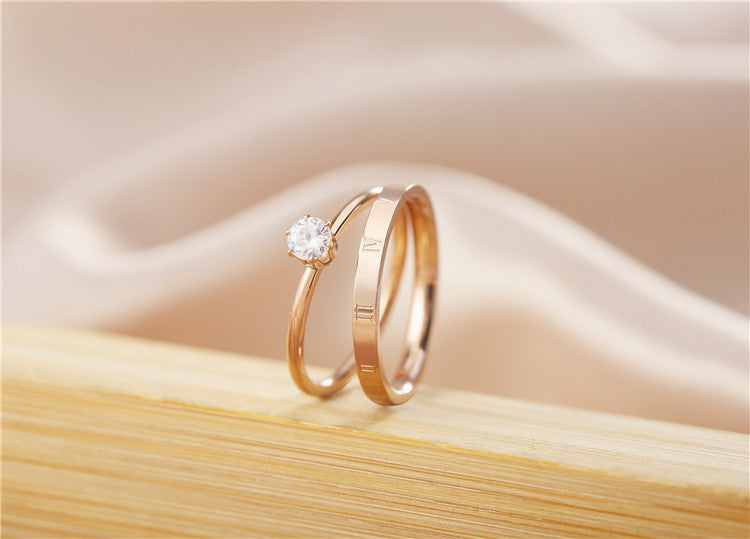 Rose Gold Zircon Joint Ring in Korean Fashion Style for Women