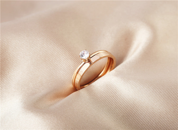 Rose Gold Zircon Joint Ring in Korean Fashion Style for Women