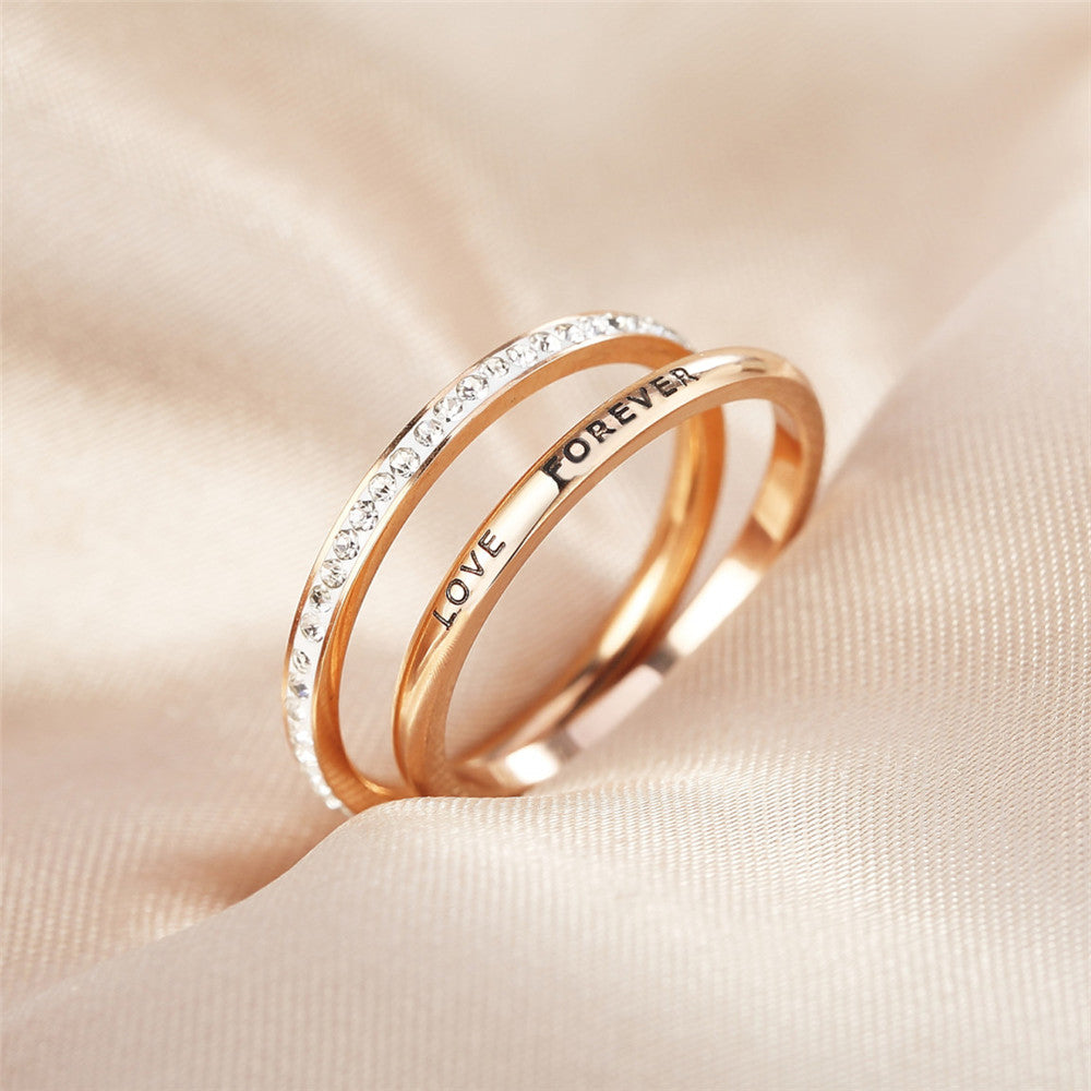 Rose Gold Forever Love Women's Ring with 2-in-1 Korean Style Combination