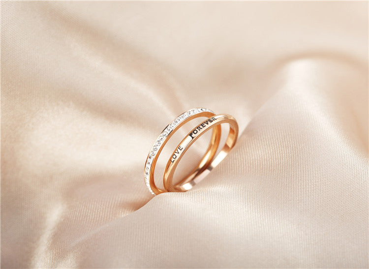 Rose Gold Forever Love Women's Ring with 2-in-1 Korean Style Combination