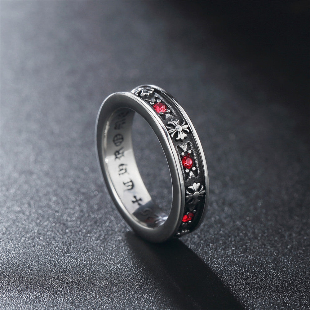 Cross Flower Zircon Titanium Steel Ring for Men