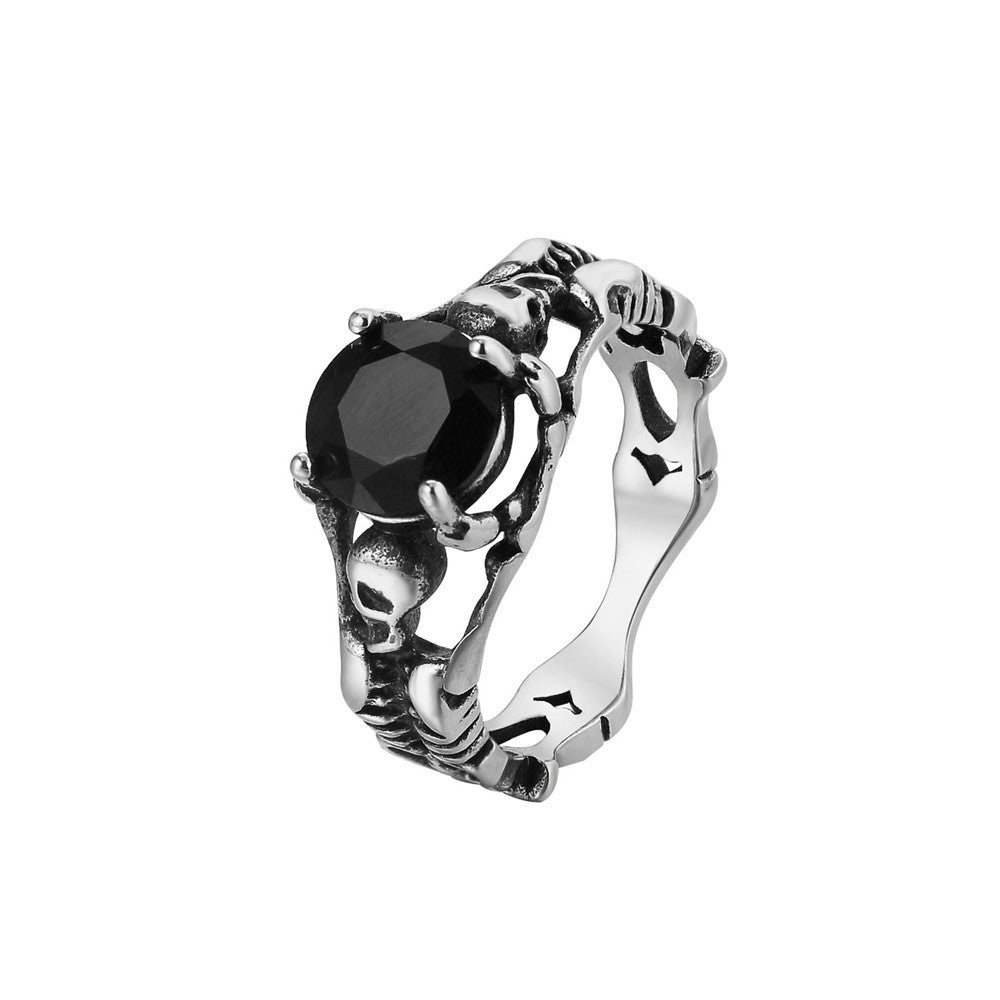 Halloween Skeleton Round Zircon Titanium Steel Ring for Men