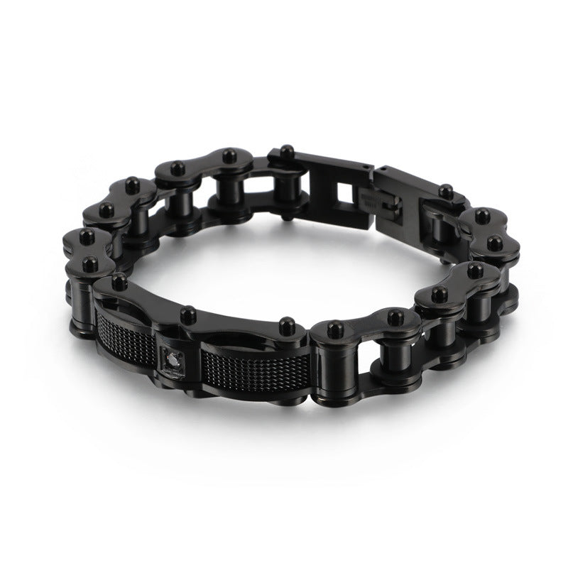 Men's Titanium Steel Bracelet with Zircon-Studded Locomotive Chains - Bold Creative Jewelry