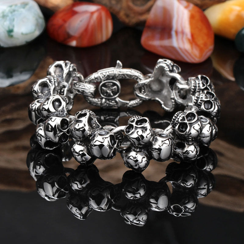 Vintage-Inspired Stainless Steel Skull Bracelet for Men - Customizable Titanium Jewelry