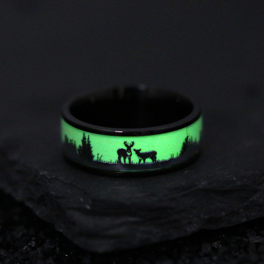 Luminous Deer Christmas Rings - Steel Men's Jewelry Wholesale