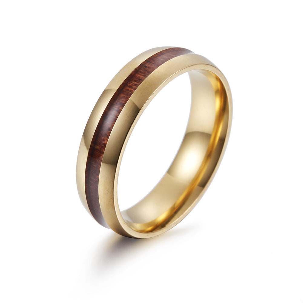 6MM Stainless Steel Acacia Wood Grain Men's Ring - Wholesale Jewelry Collection