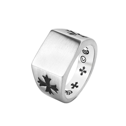 Cross Flower Brushed Titanium Steel Ring for Men