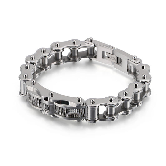 Men's Titanium Steel Bracelet with Zircon-Studded Locomotive Chains - Bold Creative Jewelry