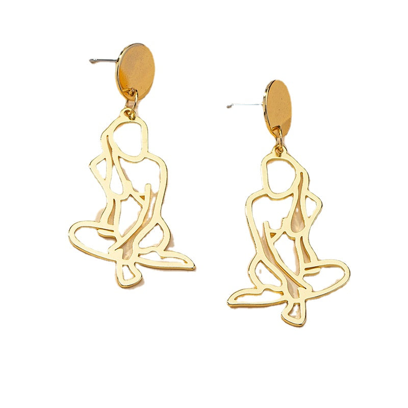 Exaggerated Metal Body Earrings with European Flair