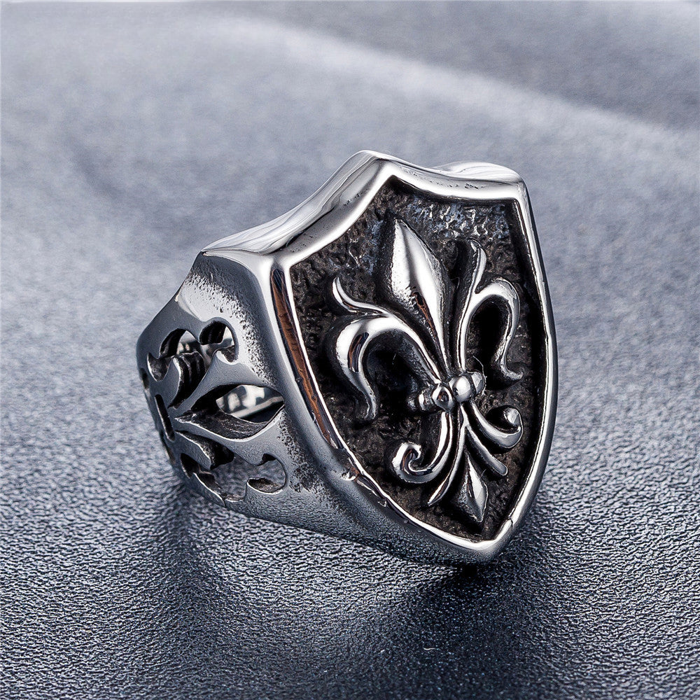 Children Flower Pattern Shield Titanium Steel Ring for Men