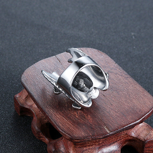 Punk Wing Skull Ring for Men in Titanium Steel - Bold and Edgy Jewelry Directly from Manufacturer