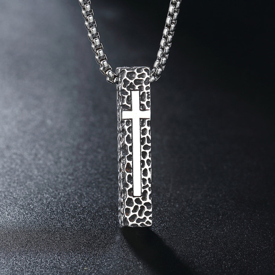 Slim Latin Cross Long Strip Titanium Steel Necklace for Men