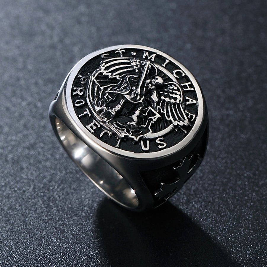 Jihad Angel Saint Cross Titanium Steel Ring for Men