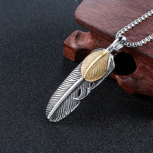 Trendy Titanium Steel Feather Pendant by Planderful - Unisex Japanese-Inspired Jewelry