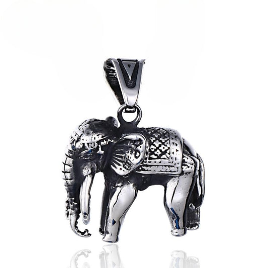 Vintage-Inspired Titanium Steel Elephant Pendant for Men - European and American Style Accessories