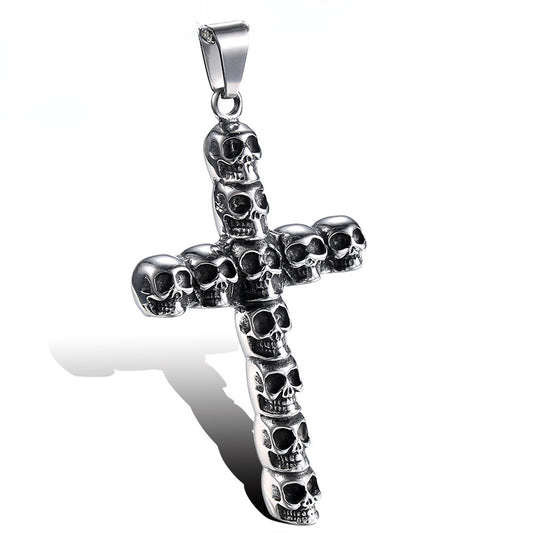 Retro Stainless Steel Skull Cross Pendant for Men - European and American Punk Style