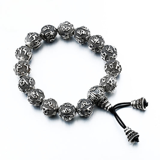 Trendy Titanium Steel Six-Character Mantra Bracelet for Men - Ethnic-Inspired Heavyweight Jewelry