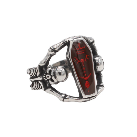 Halloween Coffin Hollow Skeleton Titanium Steel Ring for Men