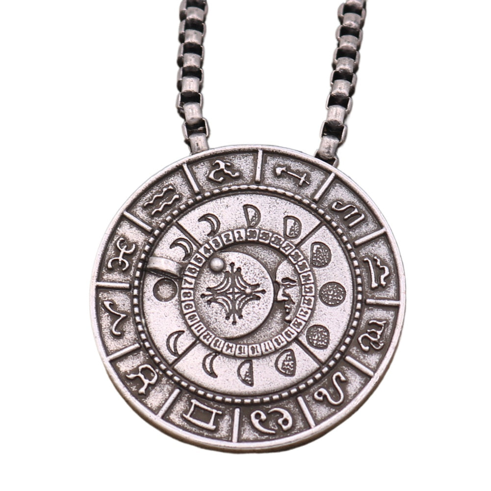 Viking Moon Phase Talisman Necklace - Retro Pagan Rune Pendant