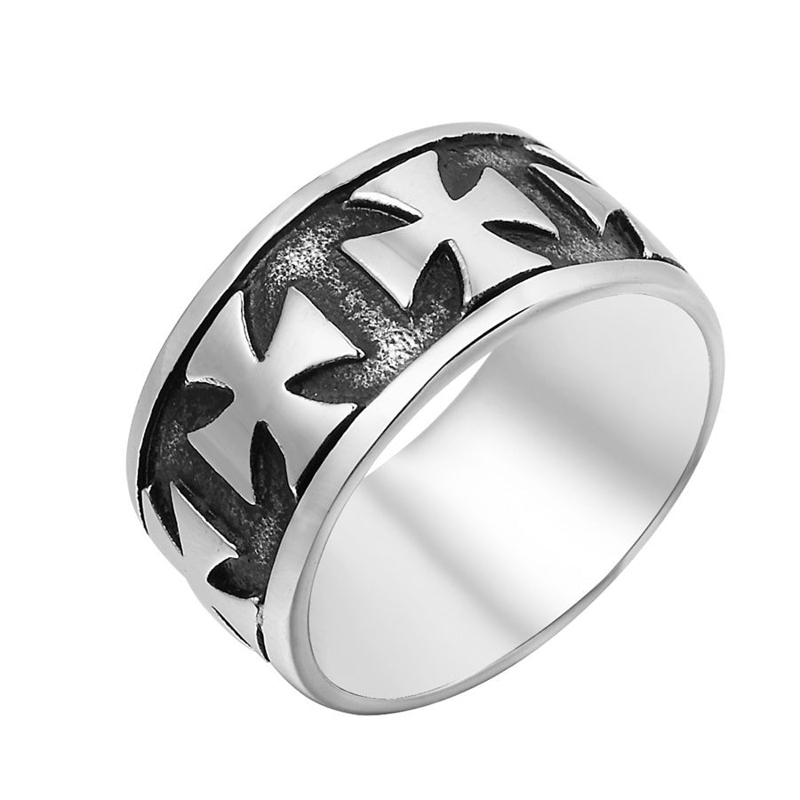 Row of Teutonic Cross Titanium Steel Ring for Men