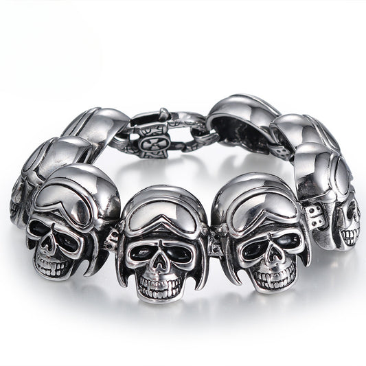 Punk-Inspired Titanium Steel Skull Bracelet for Men - European and American Dominance