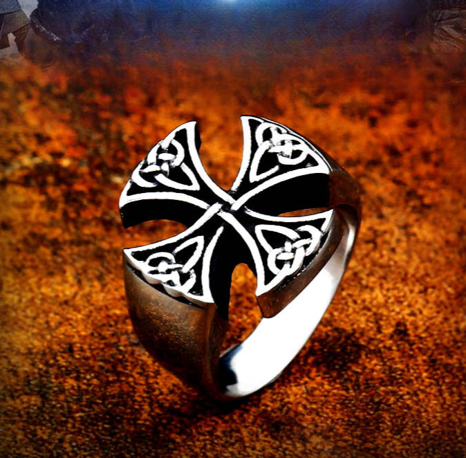 Titanium Steel Celtic Viking Ring - Timeless Retro Cross Design for Men