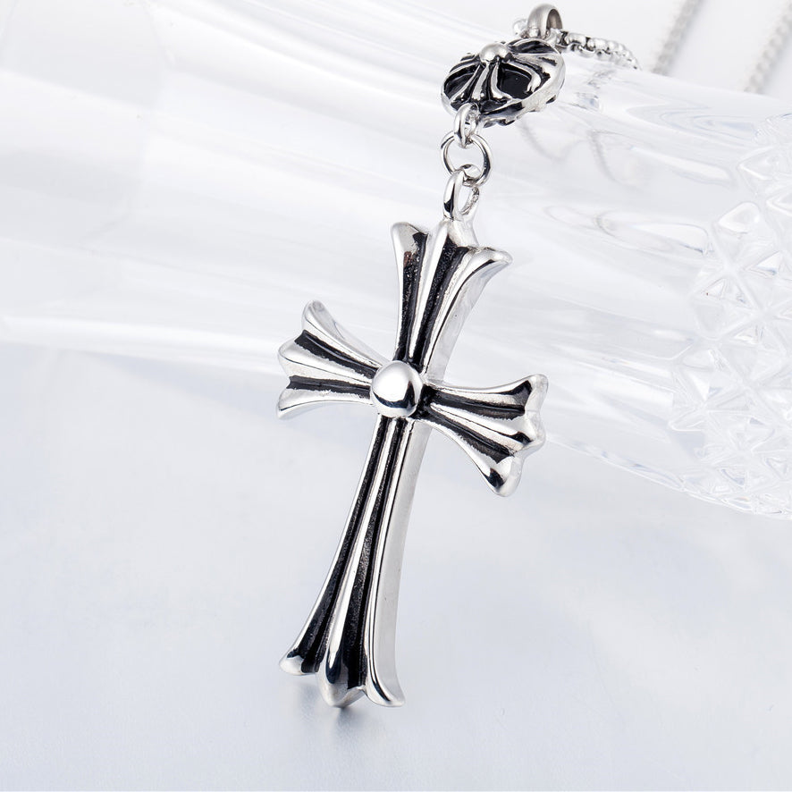 Vintage Cross Flower Titanium Steel Necklace for Men