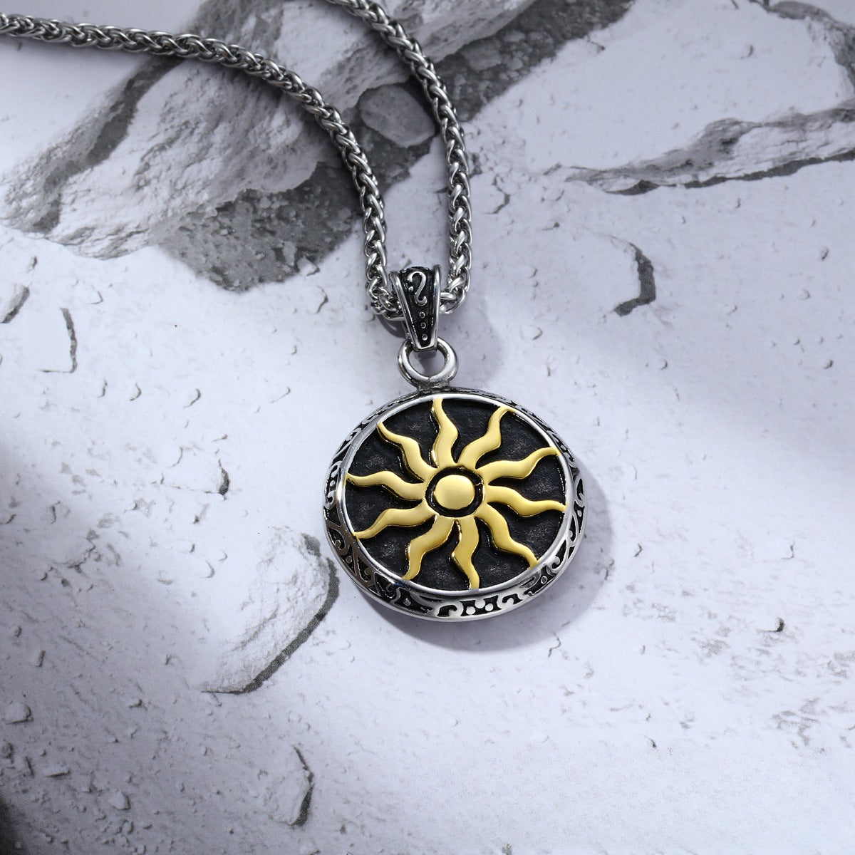 Titanium Steel Retro Sunflower Pendant Necklace - Edgy Men's Punk Fashion Accessory