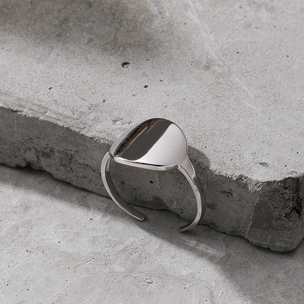 Polished Curved Round Shape Opening Sterling Silver Ring