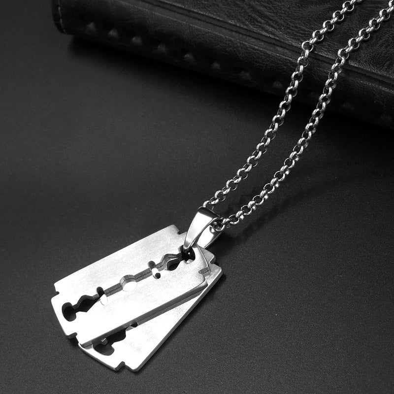 Customizable Titanium Steel Men's Blade Pendant Necklace - Minimalist Design for Every Occasion