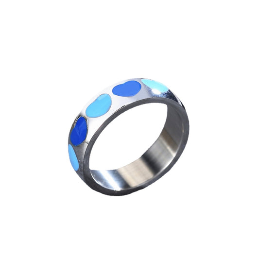 Rainbow Heart Epoxy Ring in Y2K Style - Titanium Steel