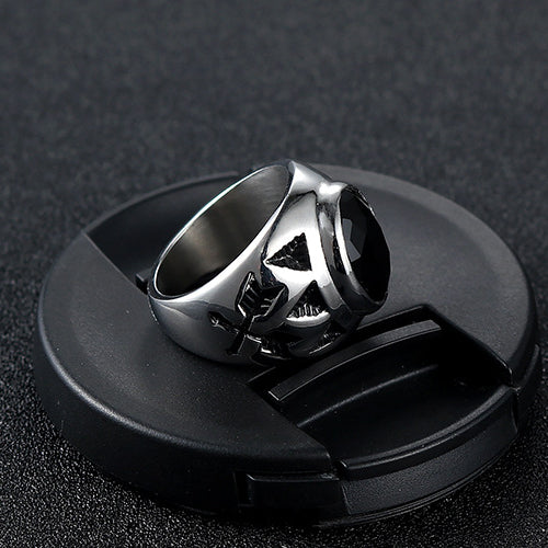 Stylish Retro Men's Titanium Steel Ring with Black Zircon Inlay – Trendy Fashion Jewelry for Men