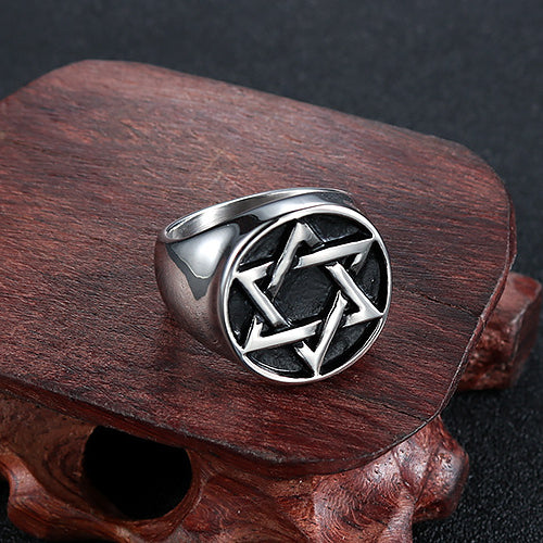 Hexagram Titanium Steel Ring for Men - Retro Punk Personalized Jewelry