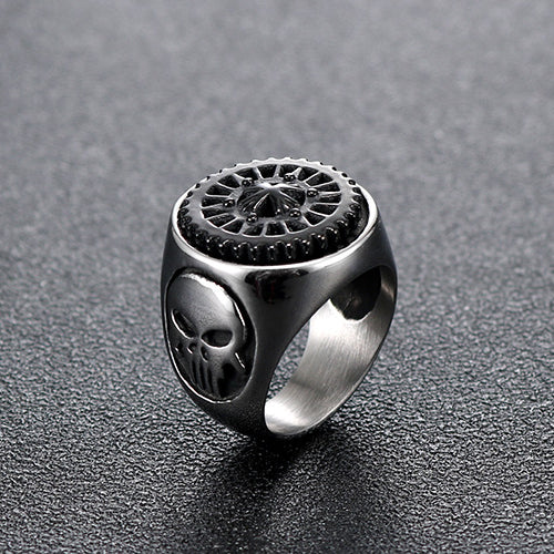 Titanium Steel Skull Ring for Men - European and American Retro Rotatable Gear Design