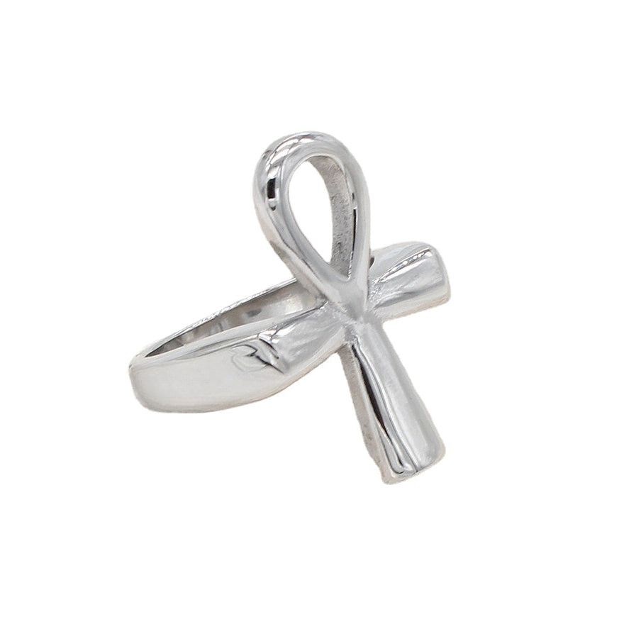 Egyptian Ankh Cross Titanium Steel Ring for Men