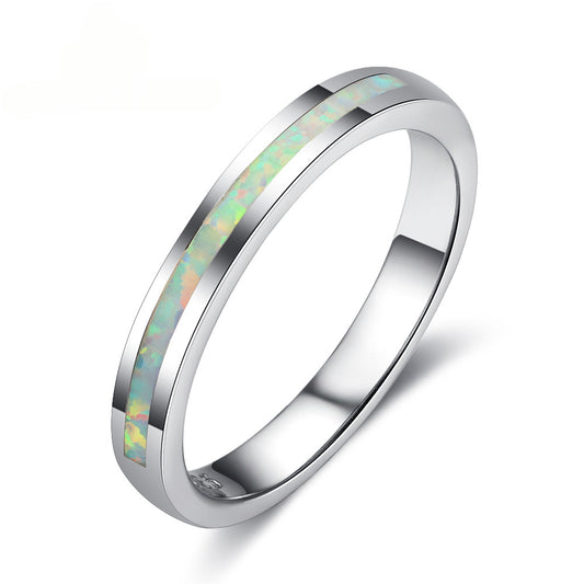 Simple Opal Polished Sterling Silver Ring