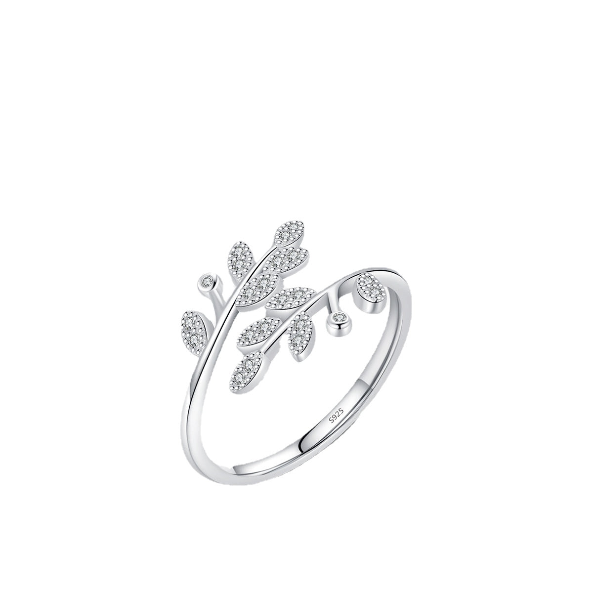 Sterling Silver Adjustable Zircon Leaves Open Ring