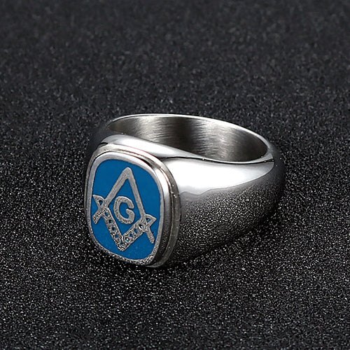 Customizable Stainless Steel Freemason Logo Ring - Retro Men's Jewelry for Stylish Individuals in Europe and America